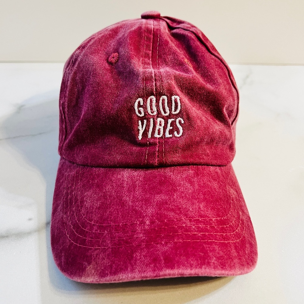 Good Vibes Hat Burgundy 100% Cotton
